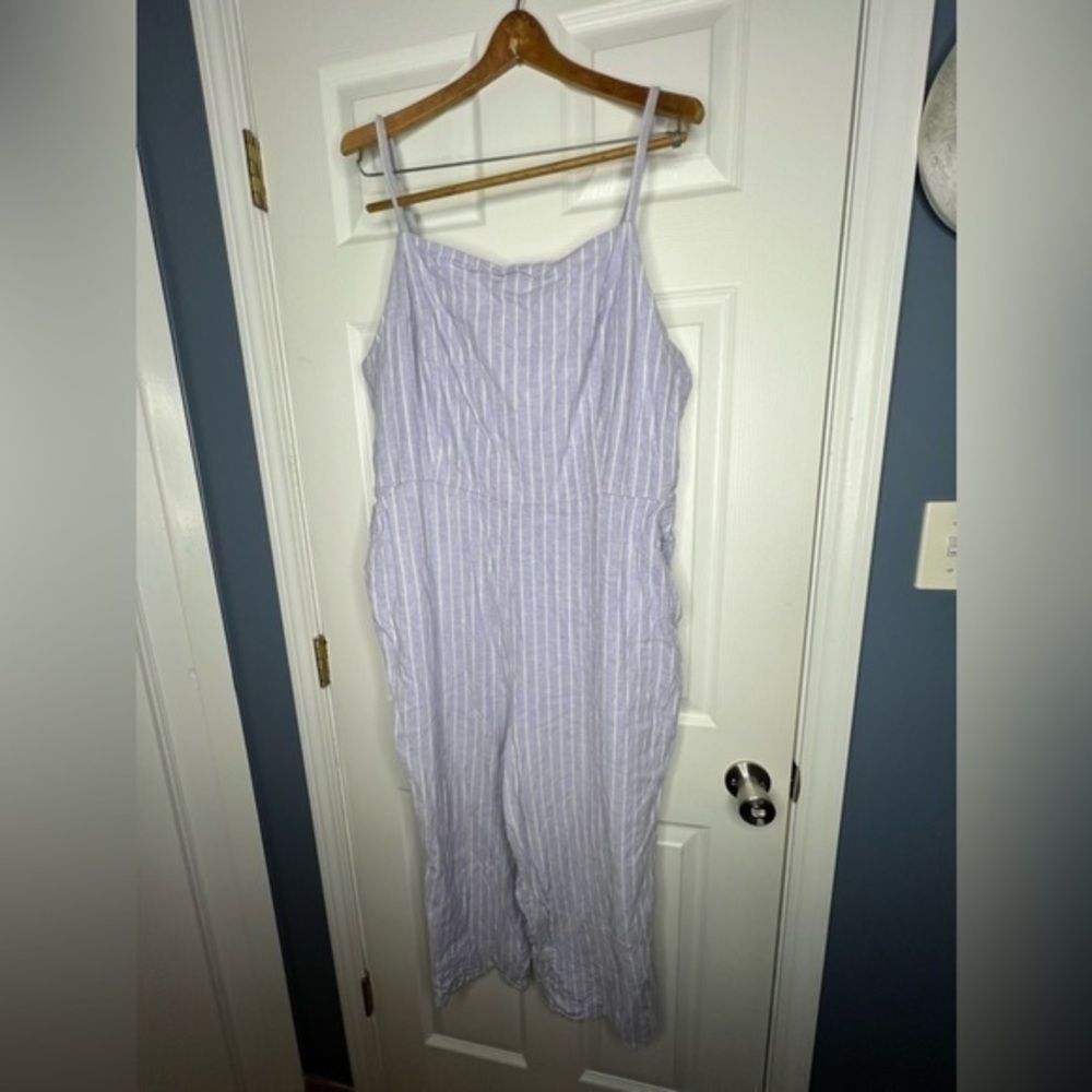 Old Navy Plus Size XXL Blue Stripe Linen Jumpsuit Crop Pant Romper 2XL *flaw